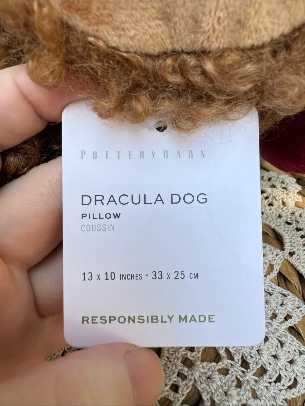 Pottery Barn Dante the Dracula Dog Shaped Pillow